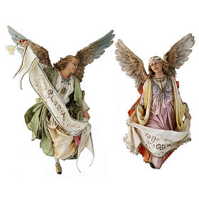 Nativity scene Angels with Gloria banners (two) by Angela Tripi 30 cm