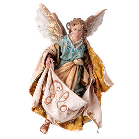 Nativity scene figurine, Angel with Gloria banner (to hang) by Angela Tripi 13 cm