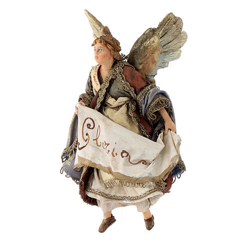 Nativity scene figurine, Angel with Gloria banner by Angela Tripi 13 cm 3