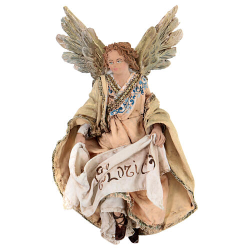 Nativity scene figurine, Angel with Gloria banner and pink robe by Angela Tripi 13 cm 1