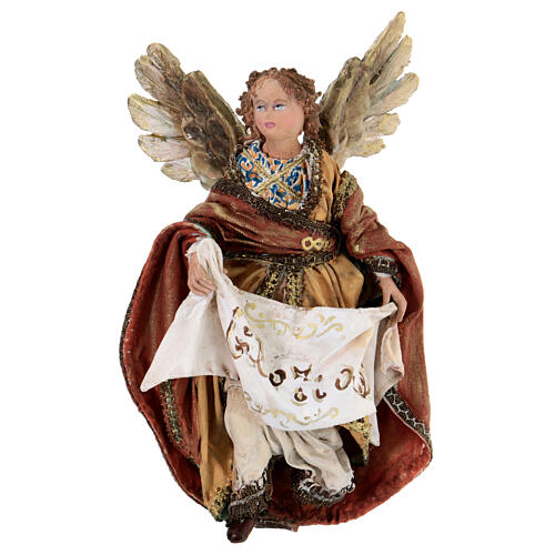 Nativity scene figurine, Angel with Gloria banner and red mantle by Angela Tripi 13 cm 1