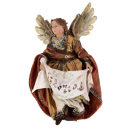 Nativity scene figurine, Angel with Gloria banner and red mantle by Angela Tripi 13 cm 3