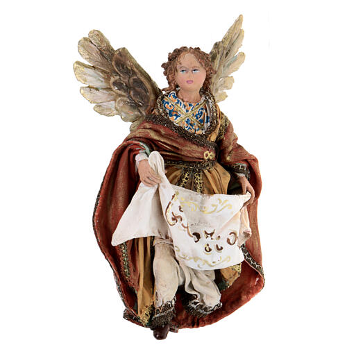 Nativity scene figurine, Angel with Gloria banner and red mantle by Angela Tripi 13 cm 4