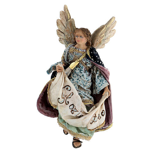 Nativity scene figurine, Angel with Gloria Deo banner by Angela Tripi 13 cm 1