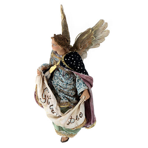 Nativity scene figurine, Angel with Gloria Deo banner by Angela Tripi 13 cm 5
