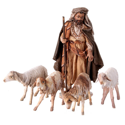 Nativity scene figurine, Shepherd with herd by Angela Tripi 13 cm 1