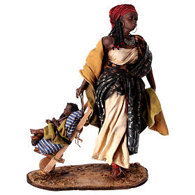 Mulher negra com criança Presépio Angela Tripi com figuras de altura média 30 cm