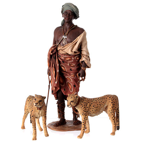 Diener mit Geparden, für 30 cm Krippe von Angela Tripi, Terrakotta 1