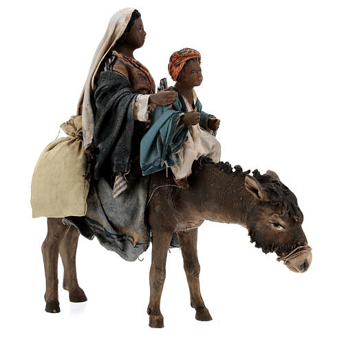 Frau mit Kind auf Esel reitend, für 13 cm Krippe von Angela Tripi, Terrakotta 4