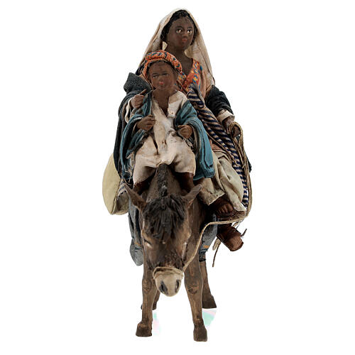 Frau mit Kind auf Esel reitend, für 13 cm Krippe von Angela Tripi, Terrakotta 5