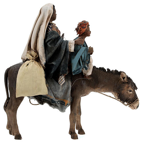 Frau mit Kind auf Esel reitend, für 13 cm Krippe von Angela Tripi, Terrakotta 7