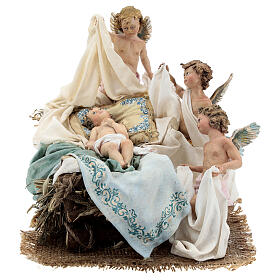Wiege mit drei Engelchen, für 30 cm Krippe von Angela Tripi, Terrakotta