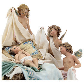 Wiege mit drei Engelchen, für 30 cm Krippe von Angela Tripi, Terrakotta