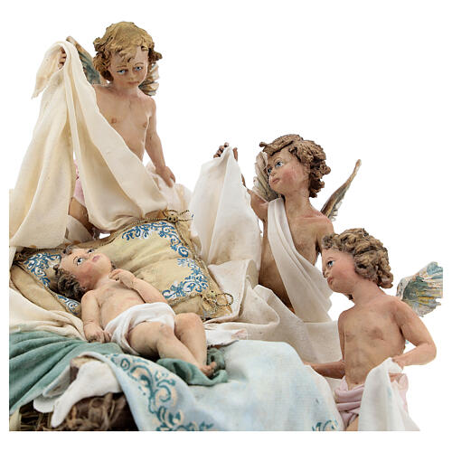 Wiege mit drei Engelchen, für 30 cm Krippe von Angela Tripi, Terrakotta 2