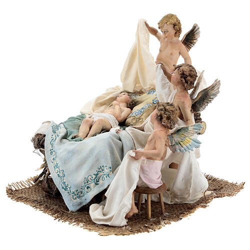 Wiege mit drei Engelchen, für 30 cm Krippe von Angela Tripi, Terrakotta 3