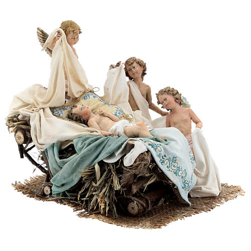 Wiege mit drei Engelchen, für 30 cm Krippe von Angela Tripi, Terrakotta 5