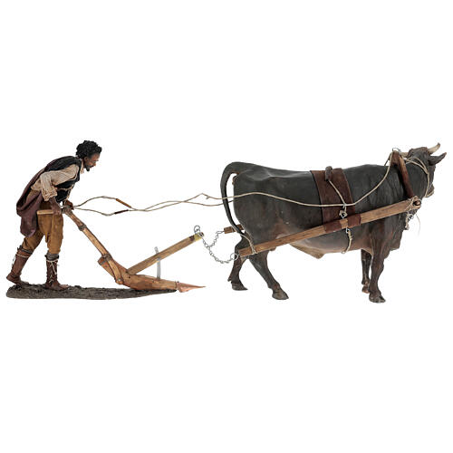 Mann und Ochse mit Pflug, für 30 cm Krippe von Angela Tripi, Terrakotta 11