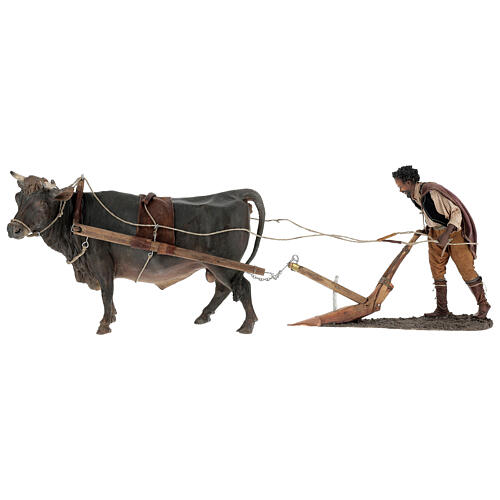 Mężczyzna i byk z pługiem, szopka 30 cm, Angela Tripi 1