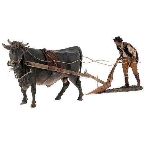 Mężczyzna i byk z pługiem, szopka 30 cm, Angela Tripi 5