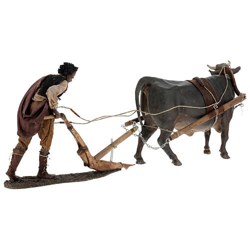 Mężczyzna i byk z pługiem, szopka 30 cm, Angela Tripi 13