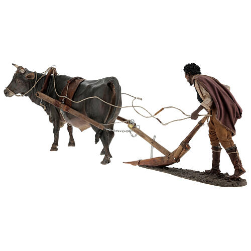 Man and ox with plow statue 30 cm Angela Tripi 15