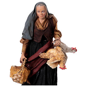 Alte Frau mit Hühnern, für 18 cm Krippe von Angela Tripi, Terrakotta
