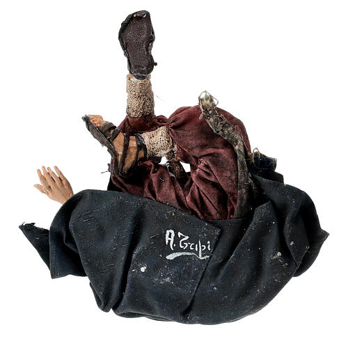 Żebrak siedzący z wyciągniętą ręką, terakota, do szopki 18 cm, Angela Tripi 5