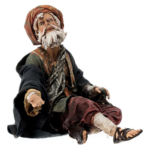 Beggar sitting outstretched arm in terracotta for 18 cm Angela Tripi nativity scene  3