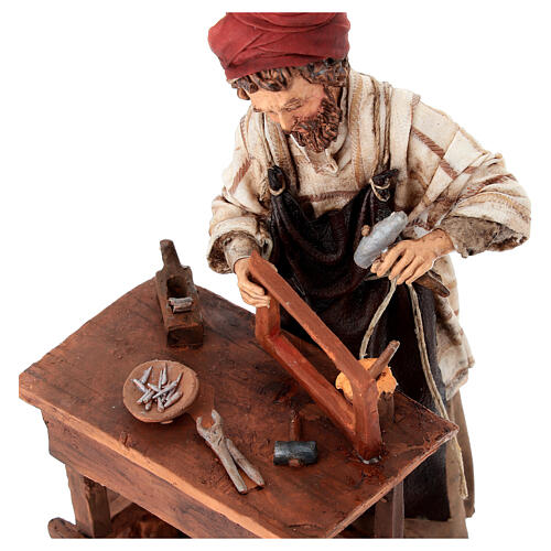 Carpenter with bench and tools, 18 cm Angela Tripi nativity scene 4