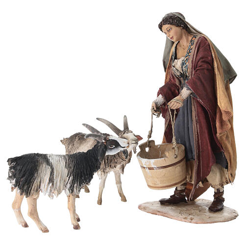 Woman watering goats for Tripi's Nativity Scene with 18 cm terracotta characters 3