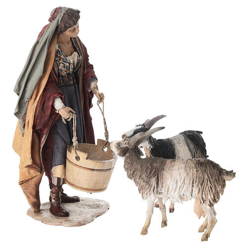 Nativity scene woman giving drink to the goats 18 cm by Angela Tripi 4