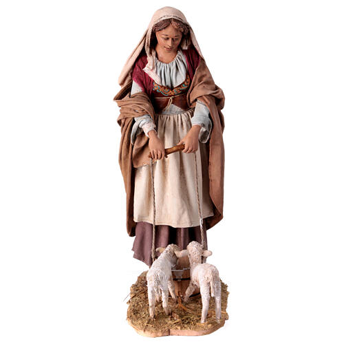 Sheperdess with lambs for terracotta Angela Tripi's Nativity Scene of 30 cm 1