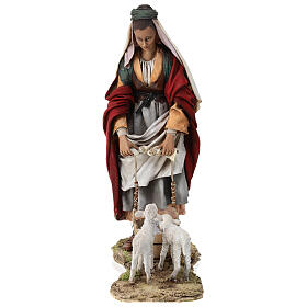 Bergère avec agneaux 30 cm crèche Angela Tripi terre cuite