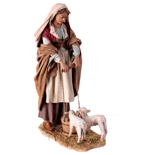 Shepherdess with little lambs 30 cm Angela Tripi terracotta 7