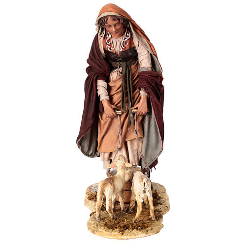 Shepherdess with little lambs 30 cm Angela Tripi terracotta 1