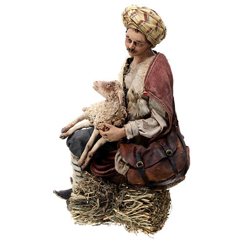 Sitzender Hirte mit Schaf aus Terrakotta Angela Tripi, 30 cm 3
