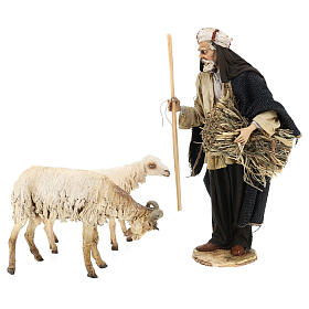 Shepherd with a sheep and goat for terracotta Angela Tripi's Nativity Scene of 30 cm