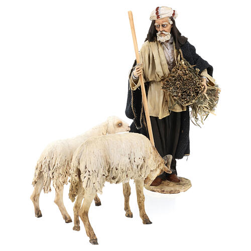Shepherd with a sheep and goat for terracotta Angela Tripi's Nativity Scene of 30 cm 3