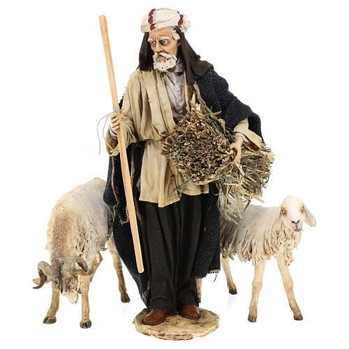 Shepherd with a sheep and goat for terracotta Angela Tripi's Nativity Scene of 30 cm 5