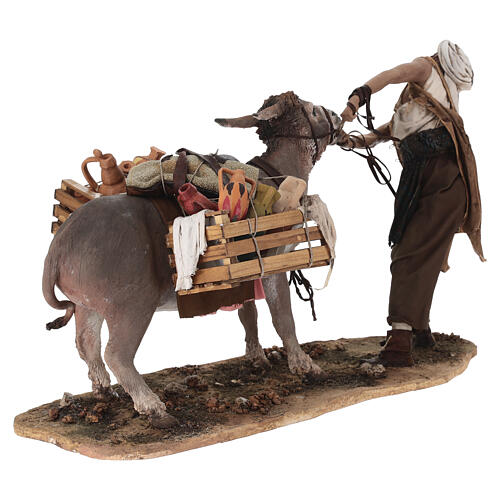Farmer pulling his donkey for terracotta Angela Tripi's Nativity Scene of 30 cm 7