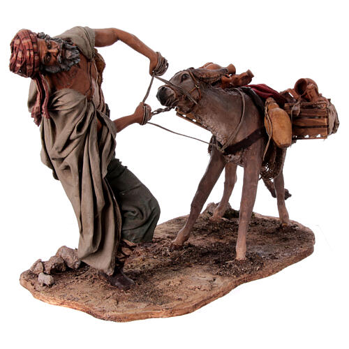 Shepherd pulling the donkey figure Angela Tripi terracotta 30 cm 6