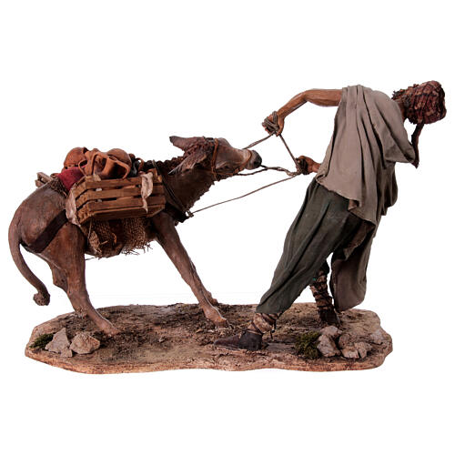 Shepherd pulling the donkey figure Angela Tripi terracotta 30 cm 13