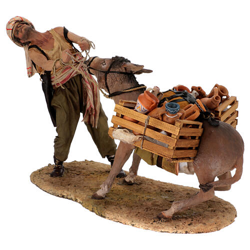 Shepherd pulling the donkey figure Angela Tripi terracotta 30 cm 3