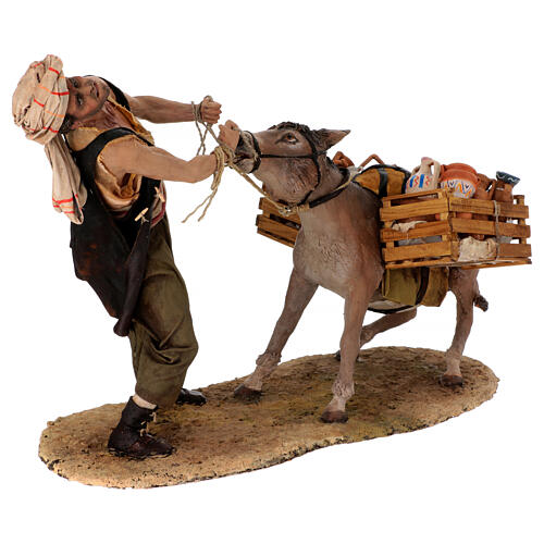 Shepherd pulling the donkey figure Angela Tripi terracotta 30 cm 5