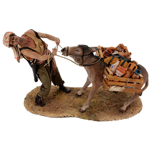 Shepherd pulling the donkey figure Angela Tripi terracotta 30 cm 10