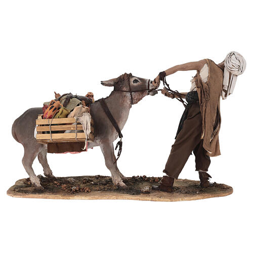 Shepherd pulling the donkey figure Angela Tripi terracotta 30 cm 11