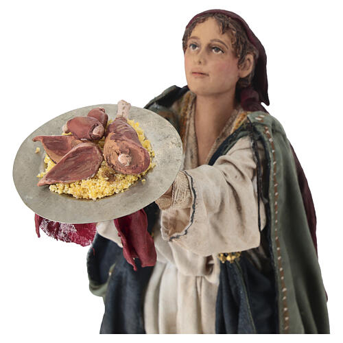 Shepherd on a camel with woman offering him food for terracotta Angela Tripi's Nativity Scene of 30 cm 5