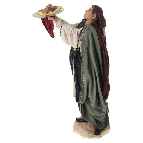 Shepherd on a camel with woman offering him food for terracotta Angela Tripi's Nativity Scene of 30 cm 15