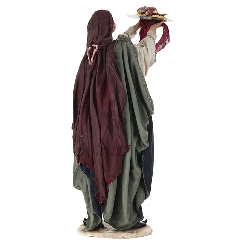 Shepherd on a camel with woman offering him food for terracotta Angela Tripi's Nativity Scene of 30 cm 17