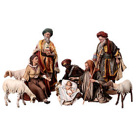 Geburt Christi mit Heiligen Königen und Tierfiguren, Set 9-teilig, für 30 cm Krippe von Angela Tripi, Terrakotta